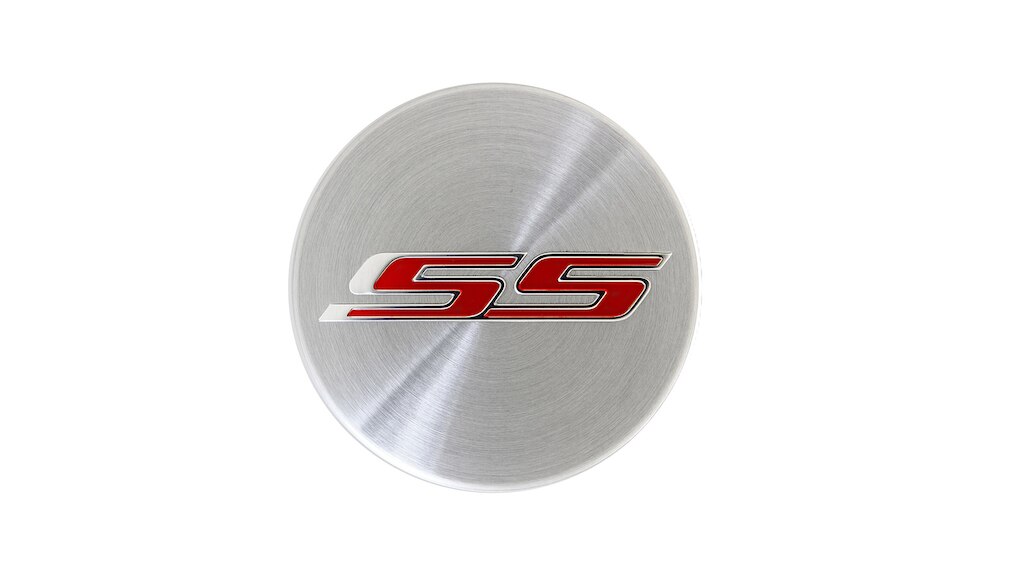 Centro de rin color negro con emblema SS en rojo para Chevrolet Camaro 2024, auto deportivo