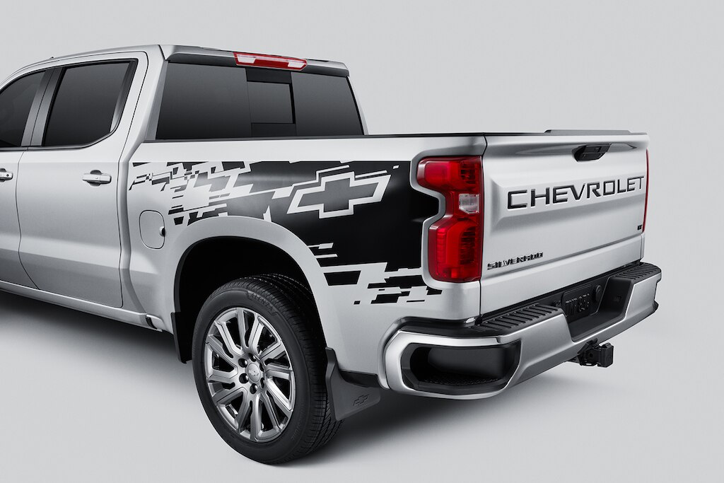 Decal lateral para caja en negro con emblema Chevrolet para Cheyenne ZR2 BISON 2024