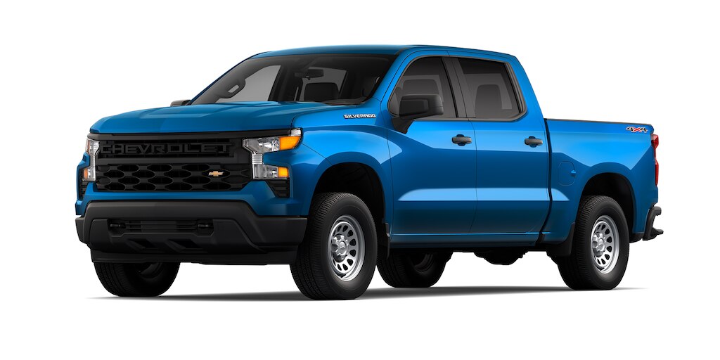 Chevrolet Silverado Turbo 2024, camioneta de trabajo en color azul atlántico